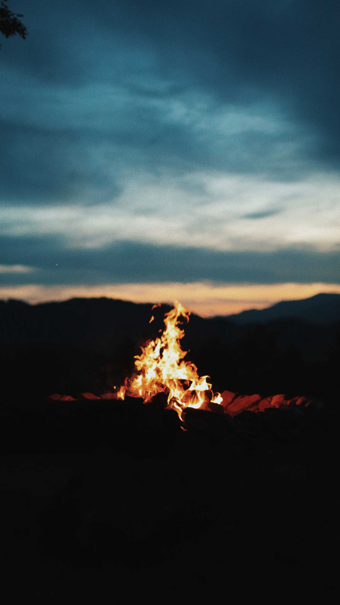 夜晚山林燃烧的篝火唯美摄影