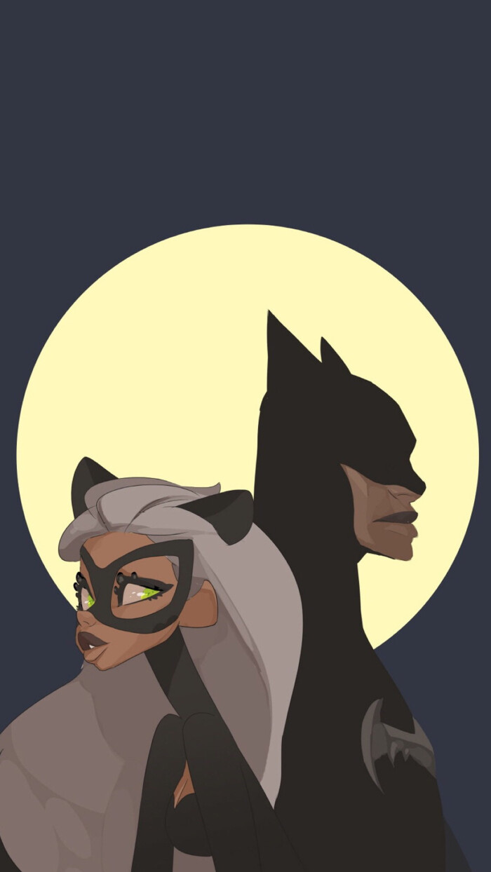 卡通的蝙蝠侠和猫女简洁手机壁纸