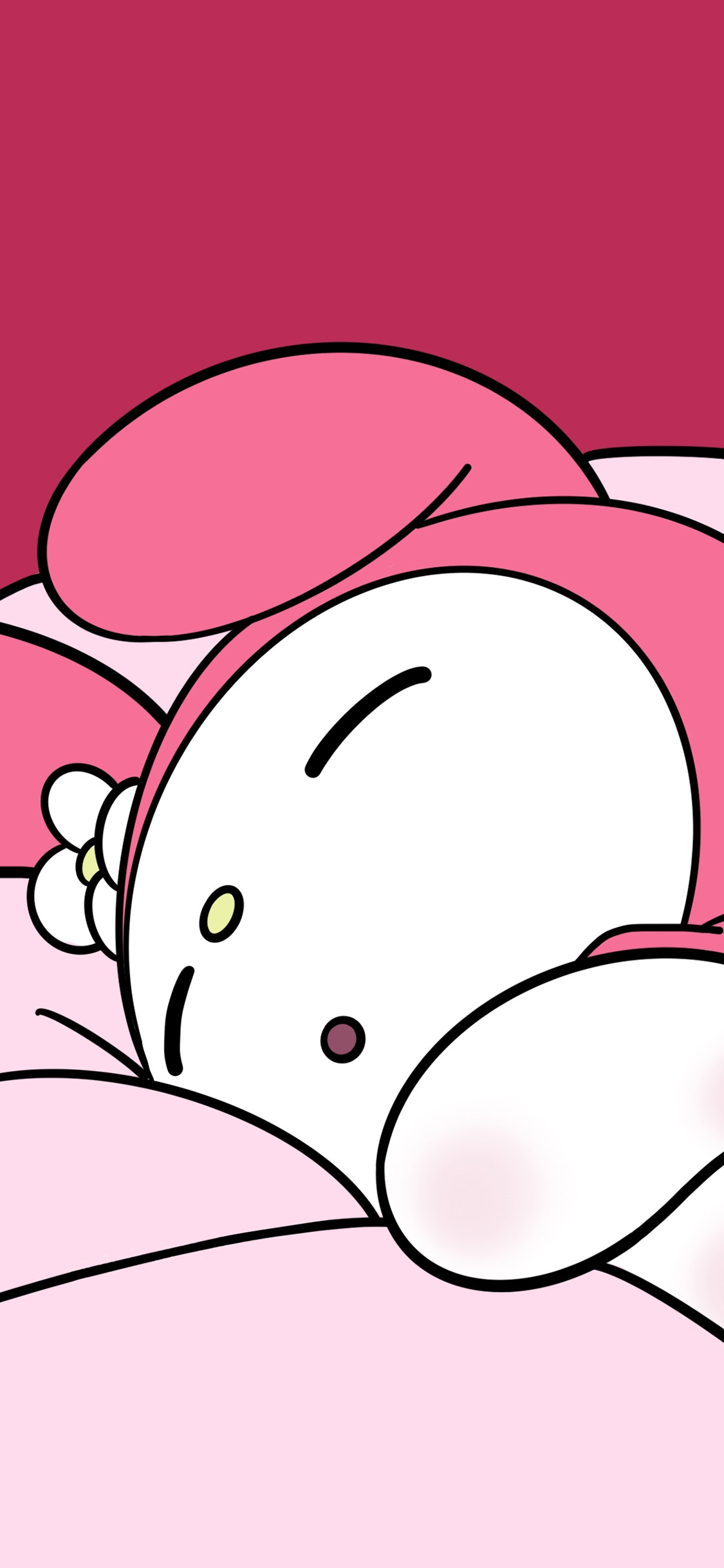 粉色少女心，可爱的卡通小兔子熟睡的手绘手机壁纸图片