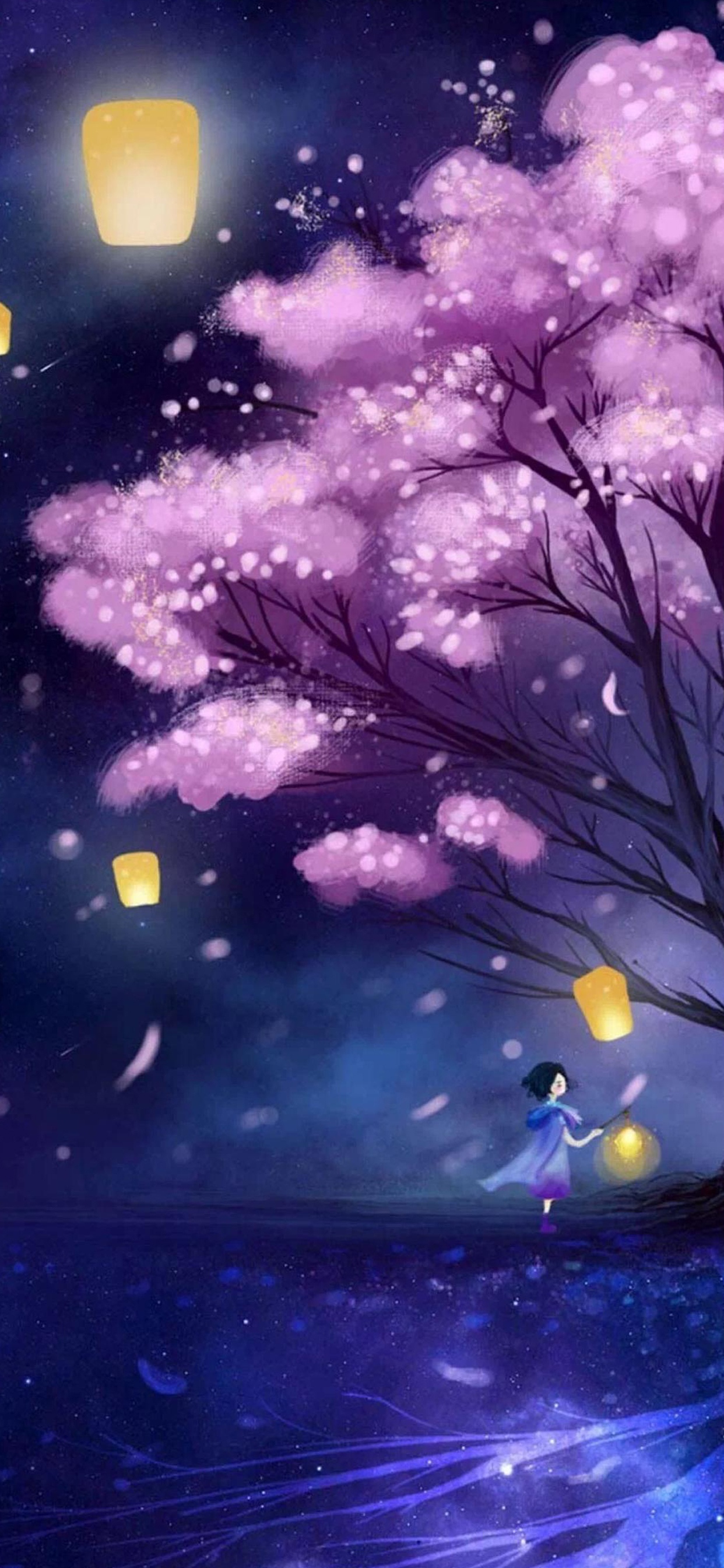 樱花树下的提灯少女