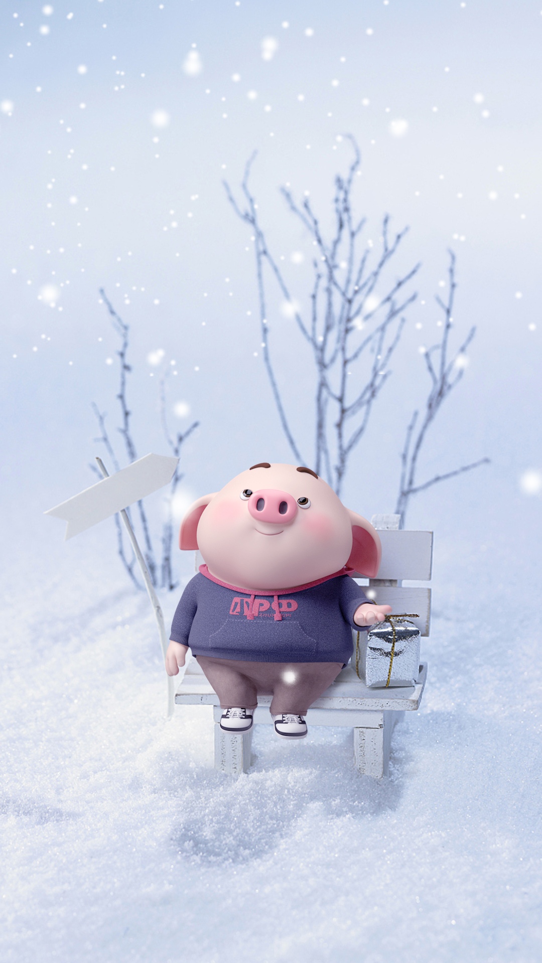 雪地里独自赏雪的猪小屁