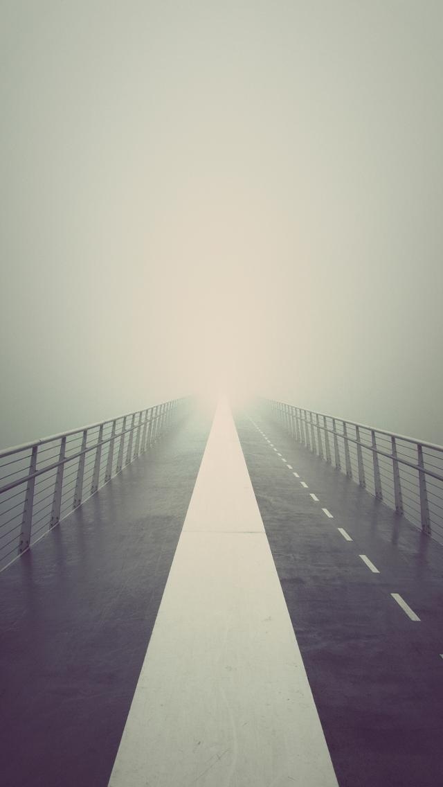 桥上雾气蒙蒙的