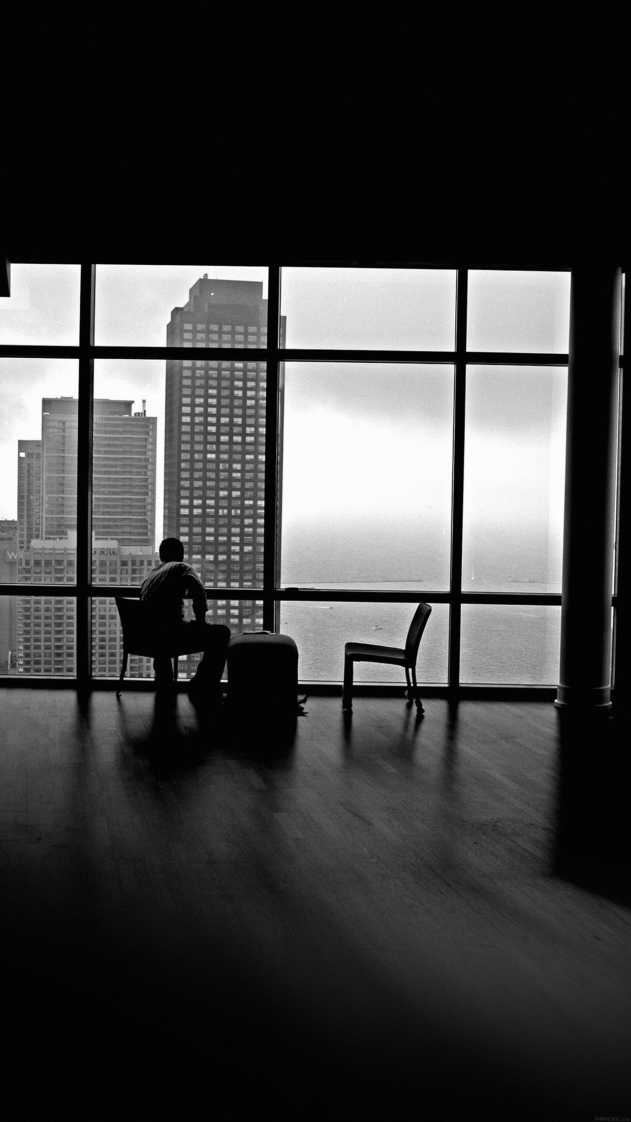 Man Alone Apartment Skyscrapers View iPhone 6 Plus HD Wallpaper