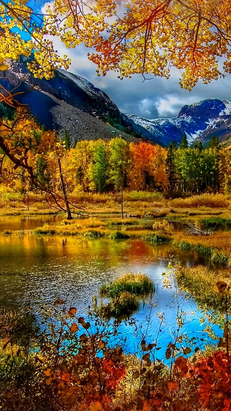 秋季的小山和湖