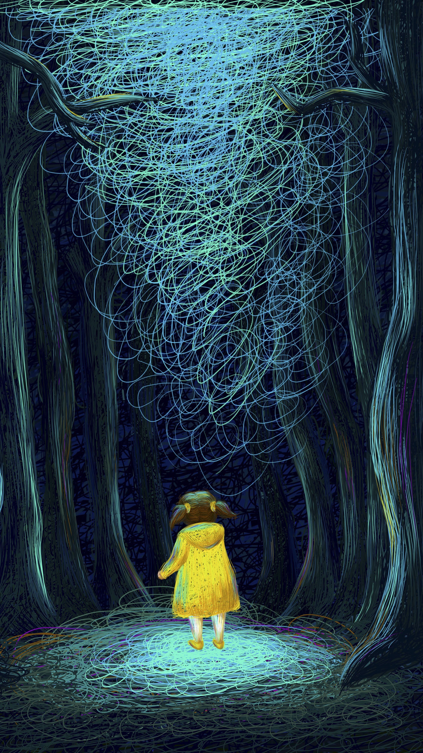 孤独的森林女孩线圈插画