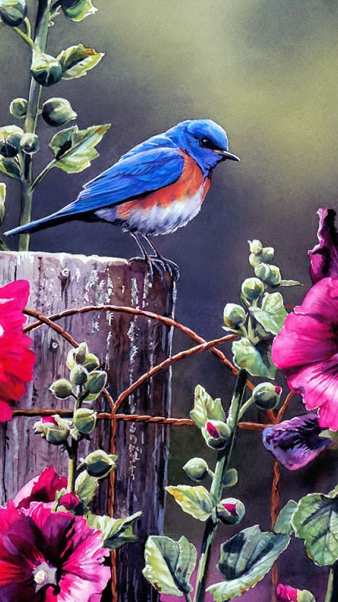 蓝色的鸟和唯美的花