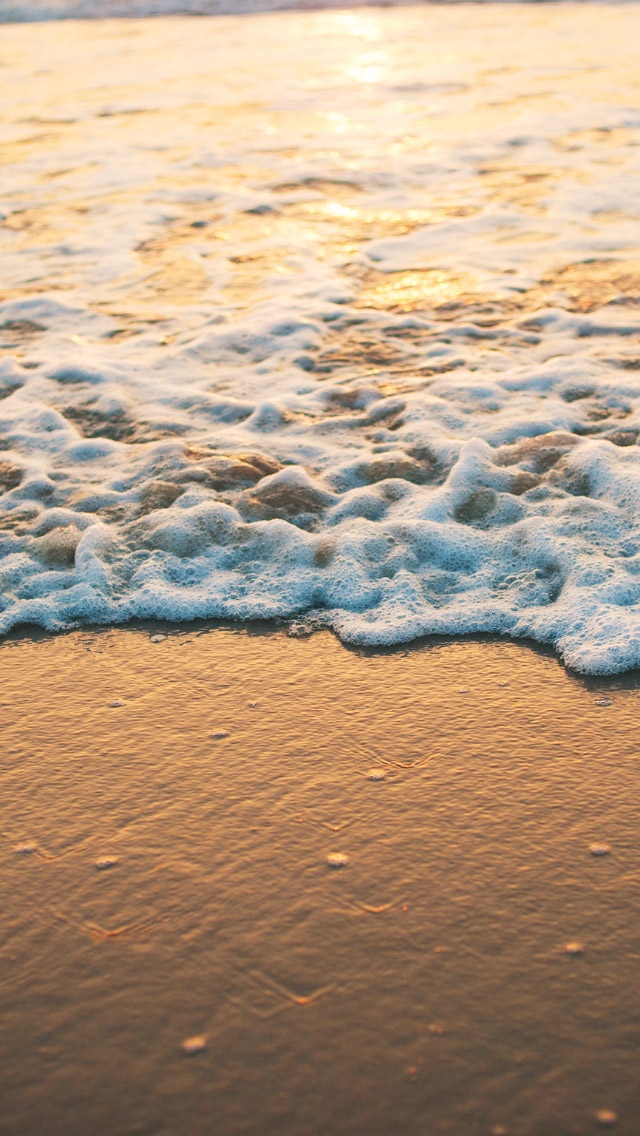 果阿海滩上的泡沫波浪和日落