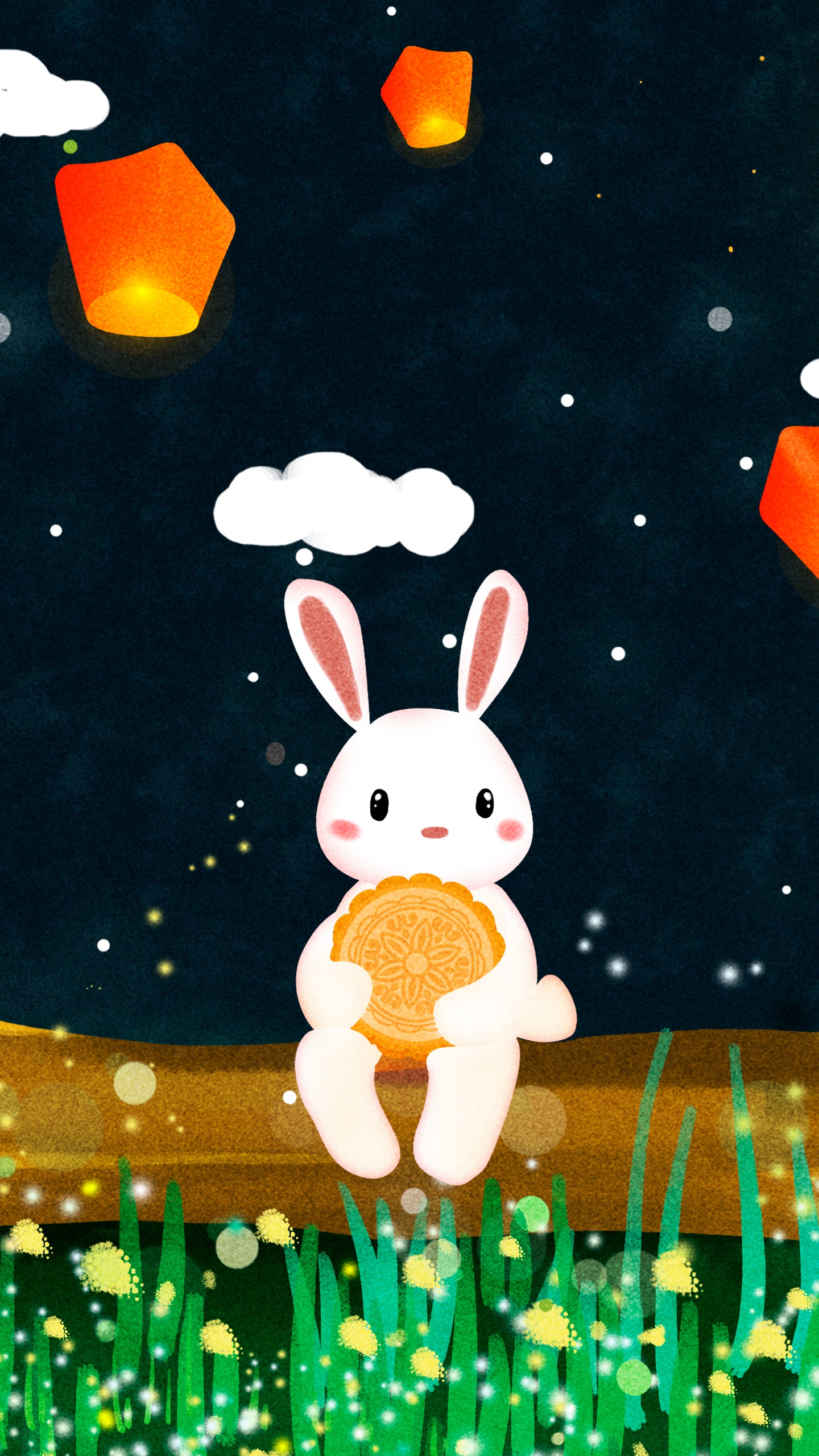 可爱的兔子在吃月饼