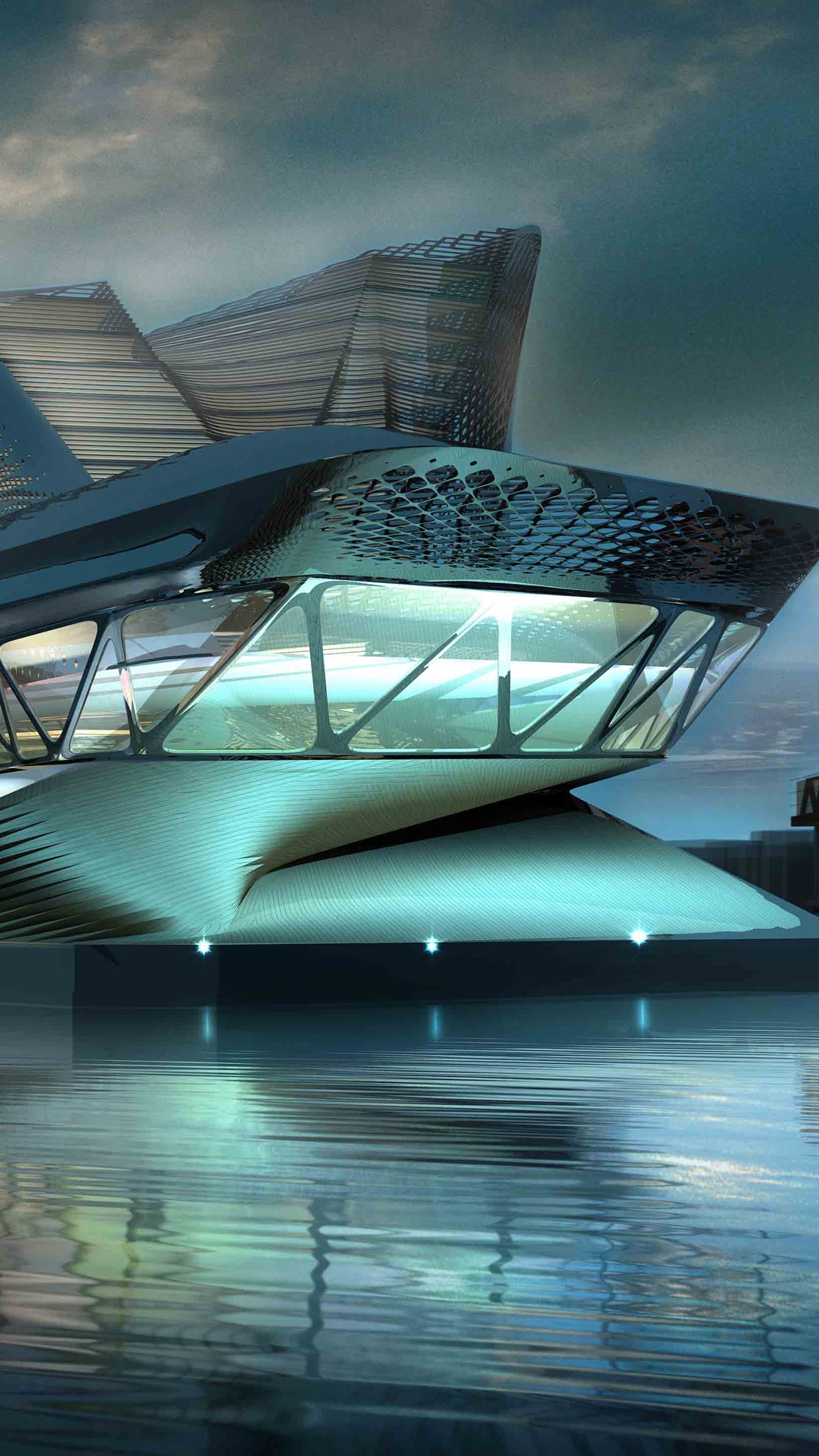 未来派水面玻璃建筑