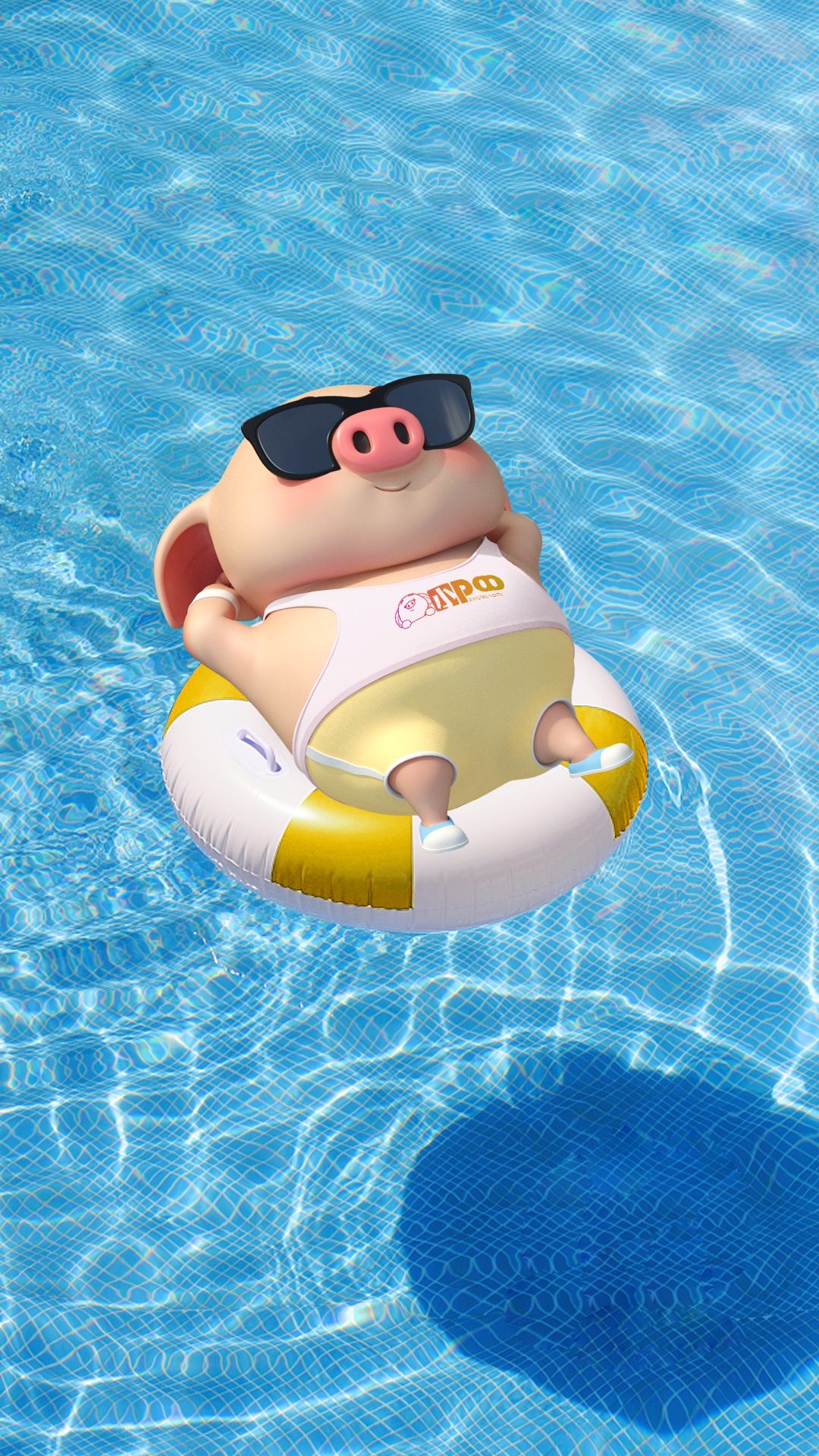 夏日泳池悠哉着的猪小屁