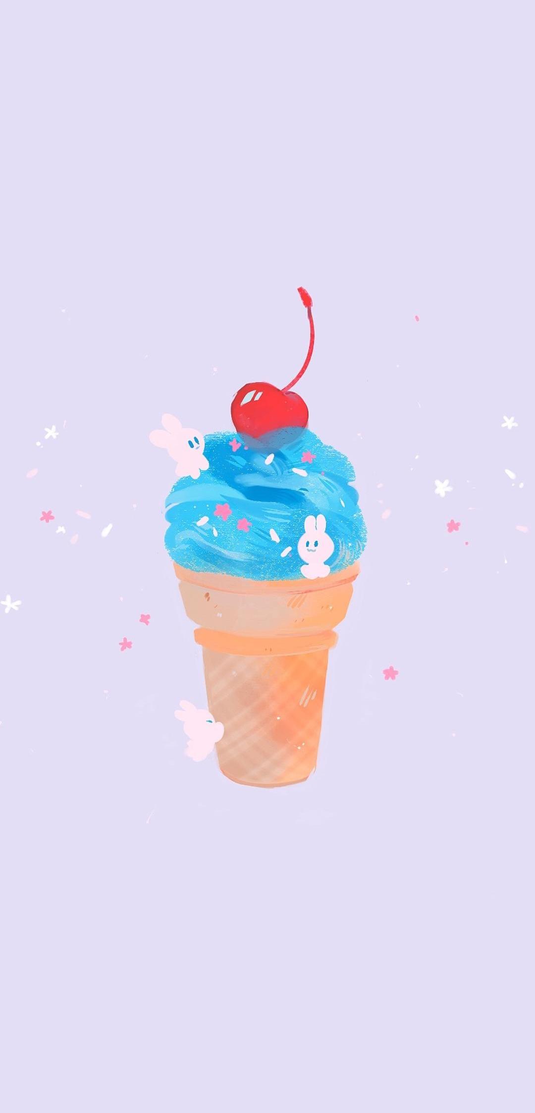 超可爱的蓝色冰淇淋插画