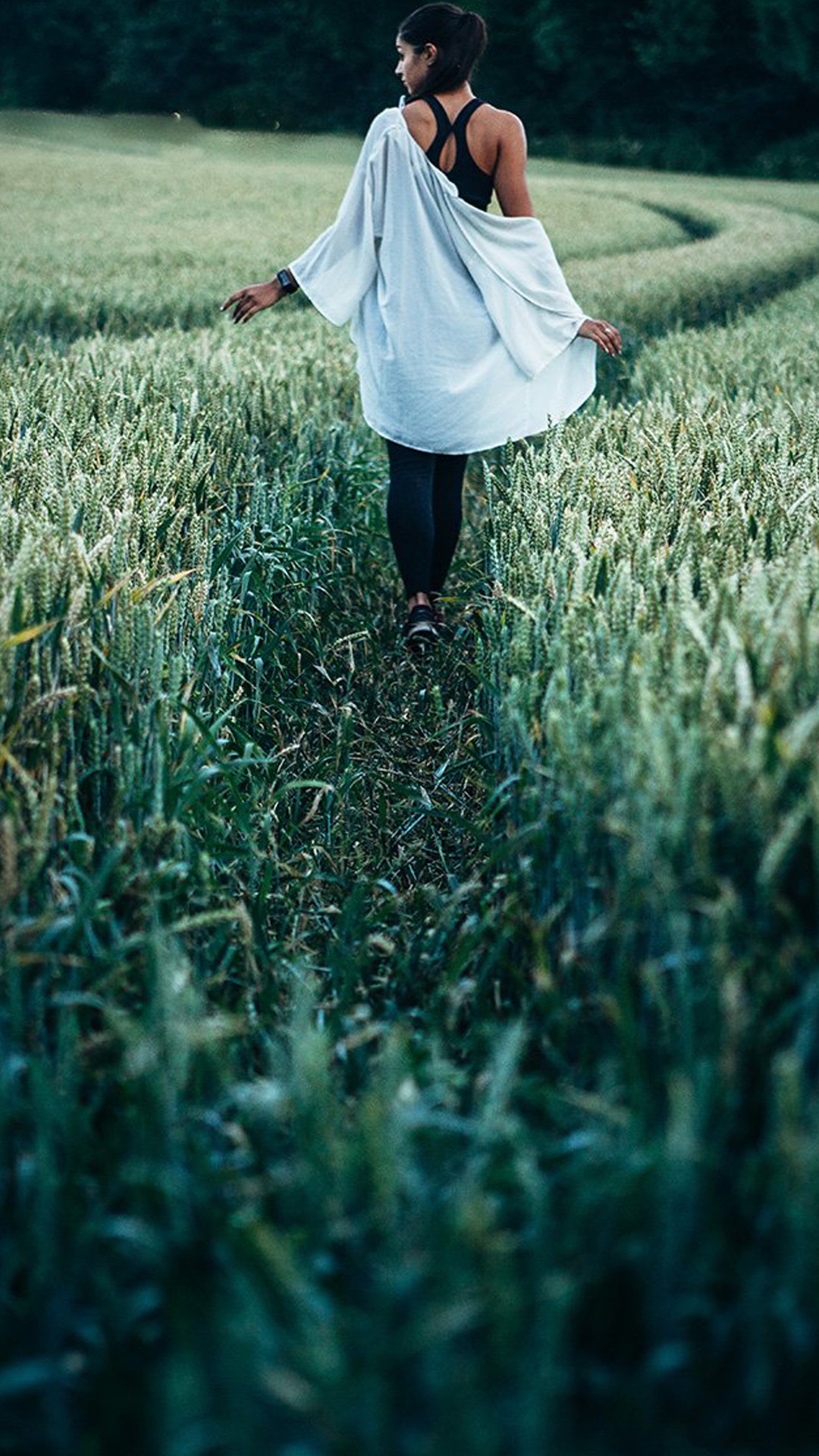 行走在玉米地的女孩