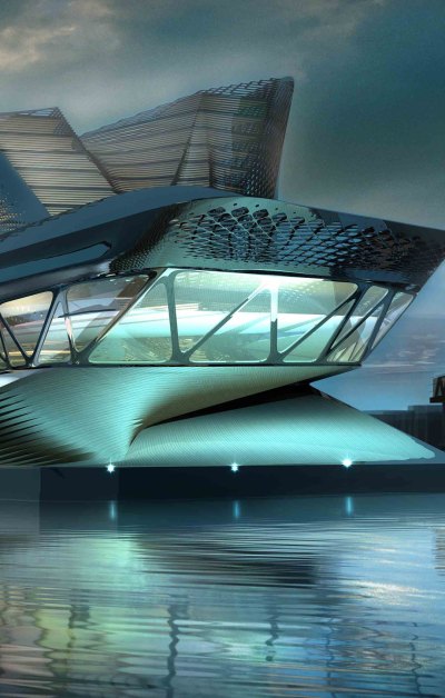 未来派水面玻璃建筑
