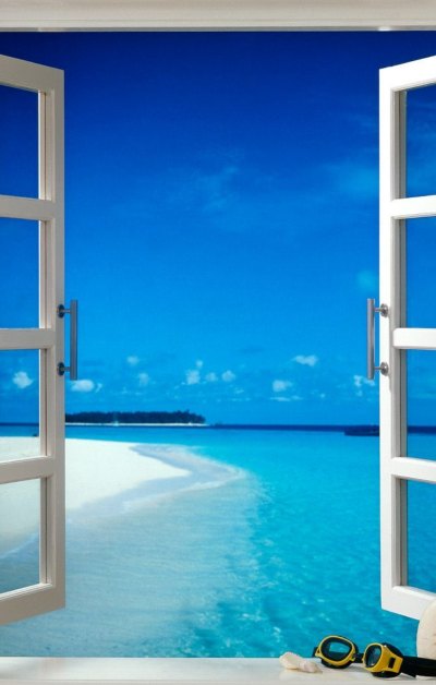 沙滩和墙窗