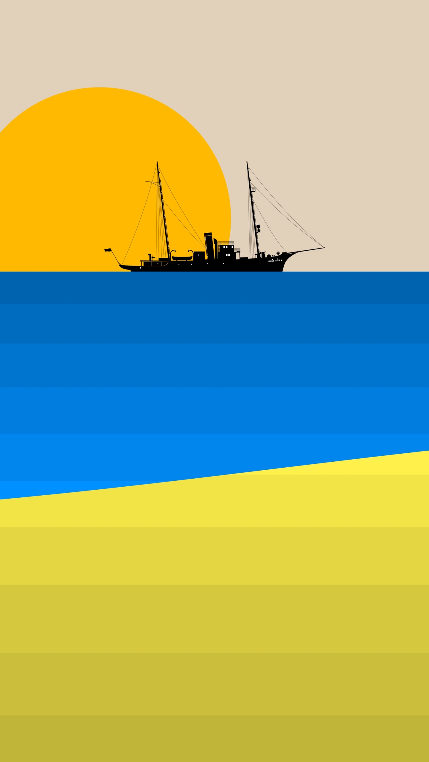 太阳，轮船 大海，简约卡通色彩海运手机壁纸图片