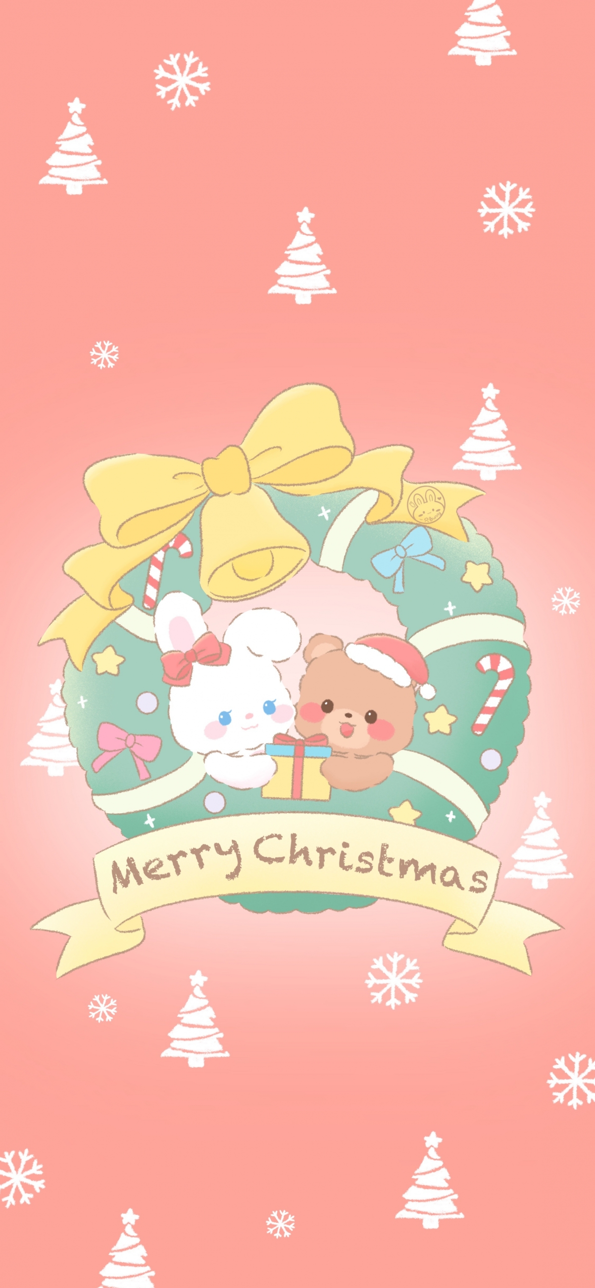 圣诞节 小兔 小熊 可爱 全面屏 4k手机壁纸