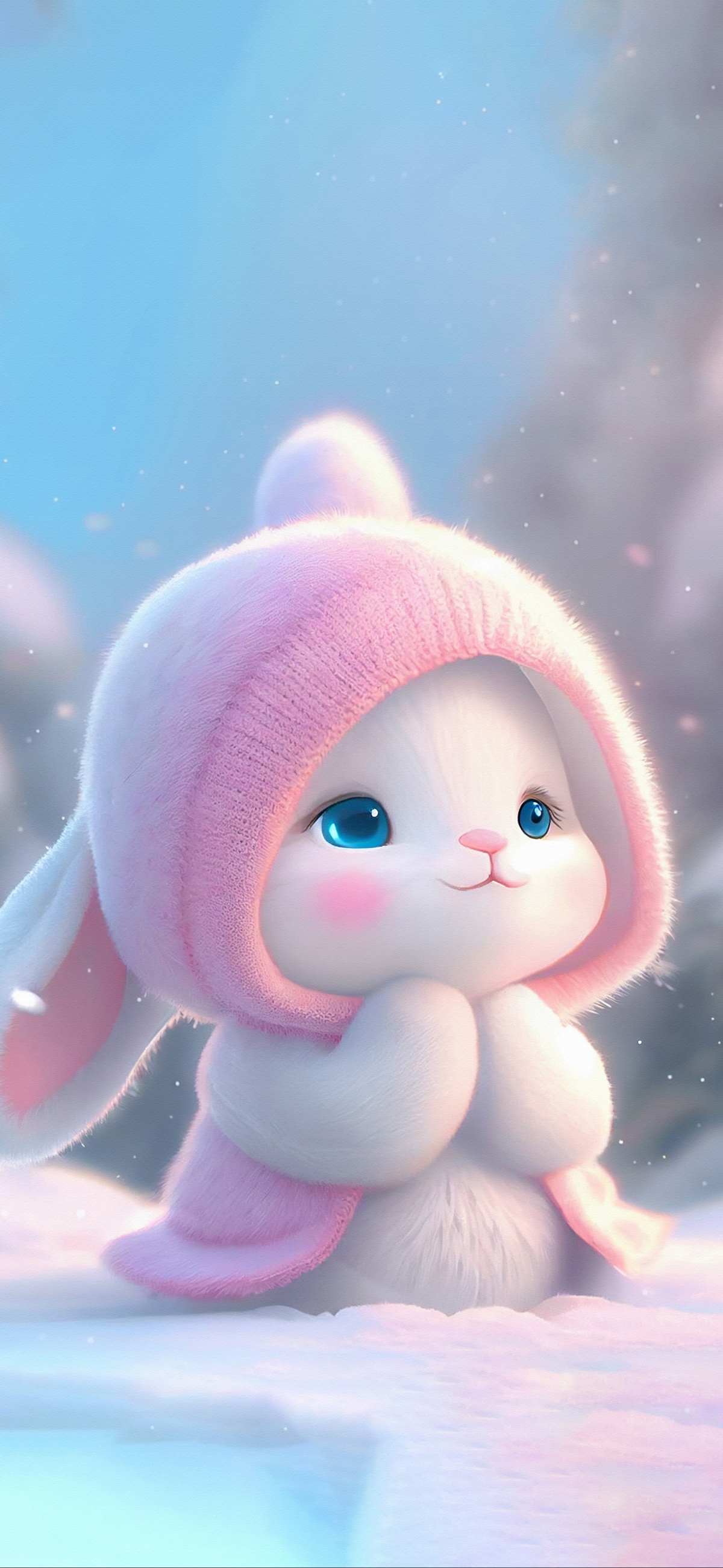 可爱兔子 粉色毛衣 帽子 4k手机 壁纸