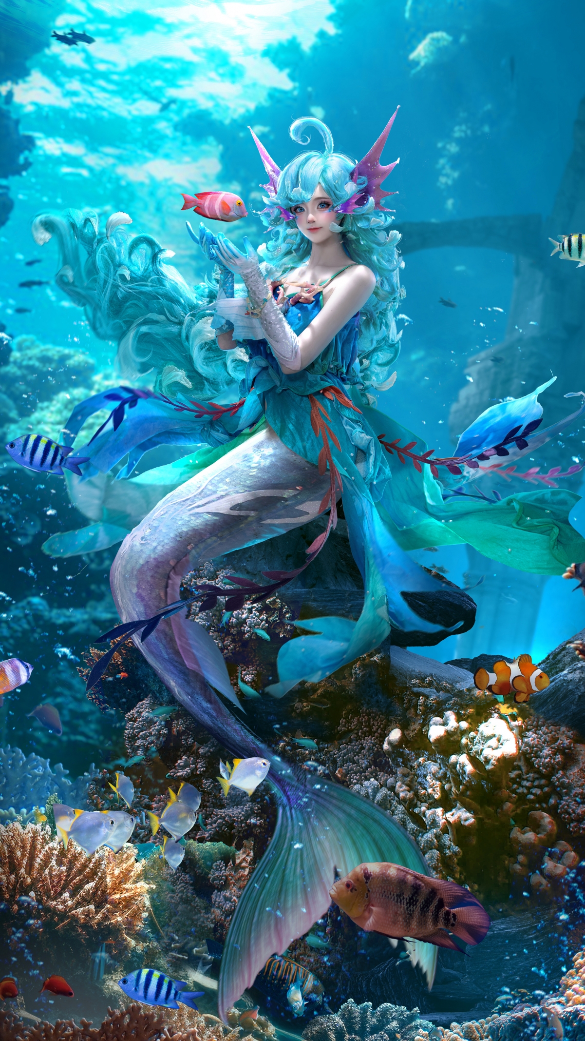 美人鱼 海底世界 cosplay朵莉亚 唯美4k手机壁纸图片